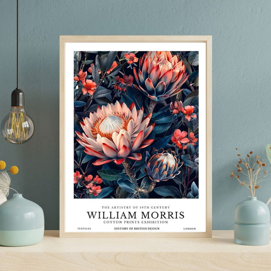 William Morris Protea Exotic Flower Blooming Botanical Wall Art Canvas Print Vintage Poster for Home Office Decor