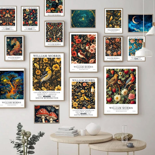 William Morris Sparrow Vintage Birds Wall Art Canvas Print Botanical Floral Poster for Living Room Bedroom Home Decor