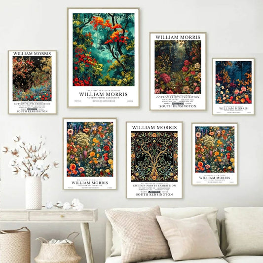 William Morris Spring Jungle Flowers Tree Vintage Floral Wall Art Canvas Print Botanical Retro Poster for Living Room Decor