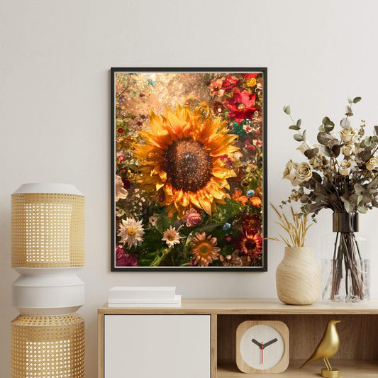 William Morris Sunflower Floral Framed Wall Art Canvas Print - Vintage Botanical Garden Artwork
