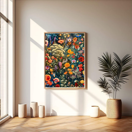 William Morris Wildflower Meadow Framed Wall Art Canvas Print - Vintage Botanical Floral Artwork