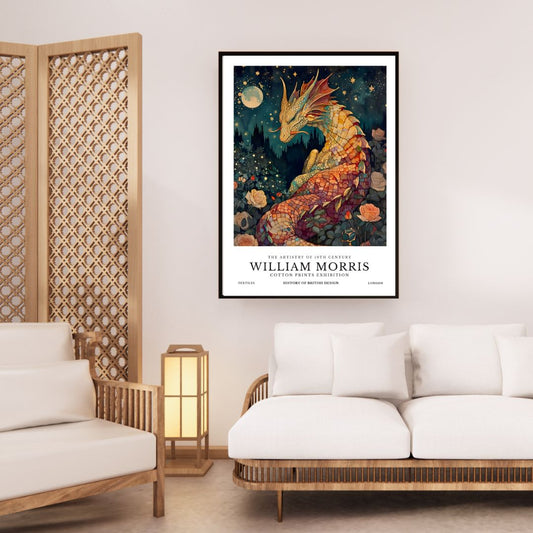 William Morris Dragon Mythical Creature Vintage Wall Art Canvas Print Botanical Retro Poster for Living Room Home Office Decor