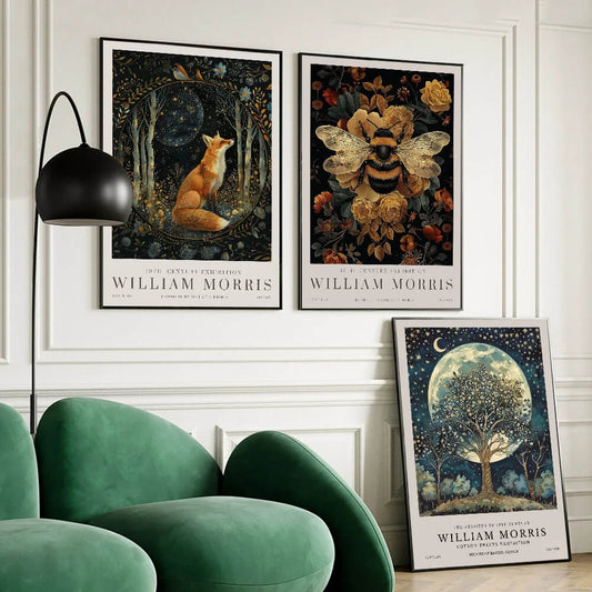 William Morris Wall Art Exhibition Peacock Fox Bumblebee Moon And Stars Pink Peonies Wall Art Canvas Prints For Serene Living Room Bedroom Décor