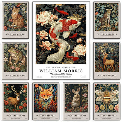 William Morris Wall Art Retro Museum Exhibition Poster Fish Dragon Fox Deer Butterflies Peacock Canvas Prints Fine Art For Living Room Décor