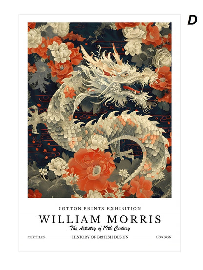 William Morris Wall Art Retro Museum Exhibition Poster Fish Dragon Fox Deer Butterflies Peacock Canvas Prints Fine Art For Living Room Décor