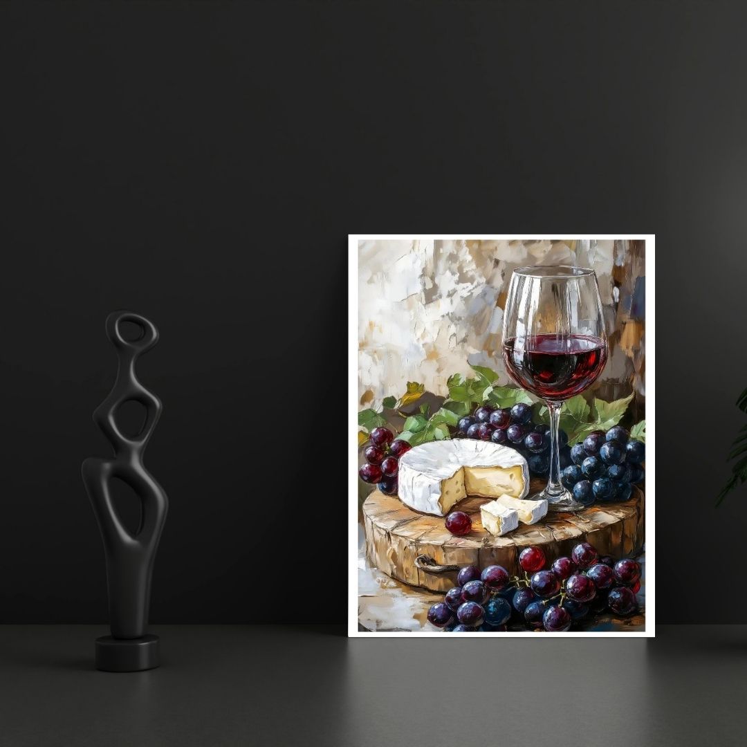 Wine Cheese French Bread Olive Oil Food and Drinks Wall Art Canvas Prints For Rustic Kitchen Dining Room Wall Decor