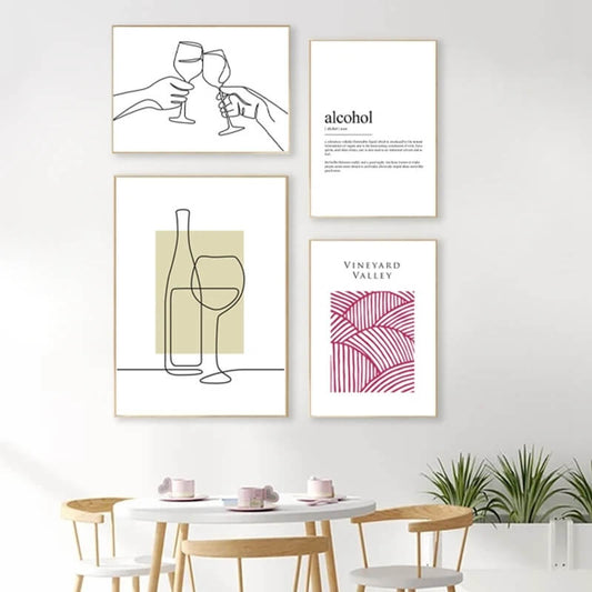 Wine Line Art Canvas Prints Black and White Minimalist Nordic Wall Art Alcohol Wine Quotes Poster For Kitchen Bar Décor