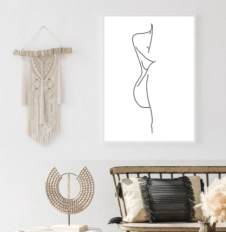 Woman Silhouette Wall Art Minimalist Black White Line Art Woman Figure Fine Art Nordic Picture For Living Room Home Décor