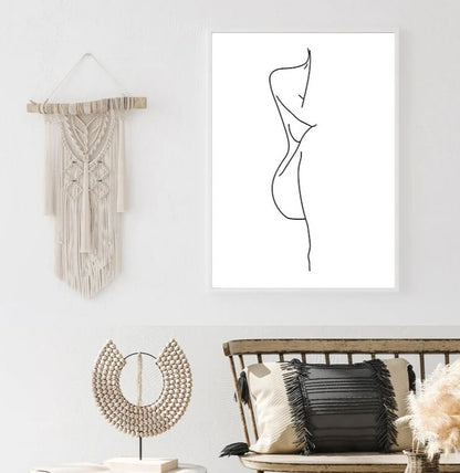 Woman Silhouette Wall Art Minimalist Black White Line Art Woman Figure Fine Art Nordic Picture For Living Room Home Décor