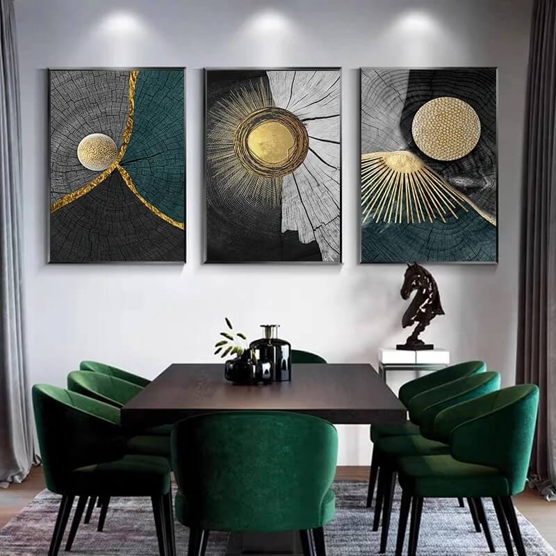 Wood Texture Marble Abstract Golden Canvas Prints Wall Art Luxury Posters For Modern Loft Living Room Home Décor