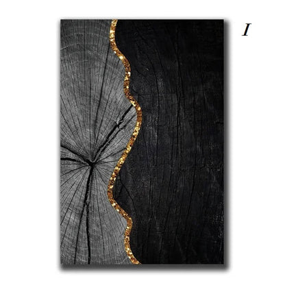 Wood Texture Marble Abstract Golden Canvas Prints Wall Art Luxury Posters For Modern Loft Living Room Home Décor