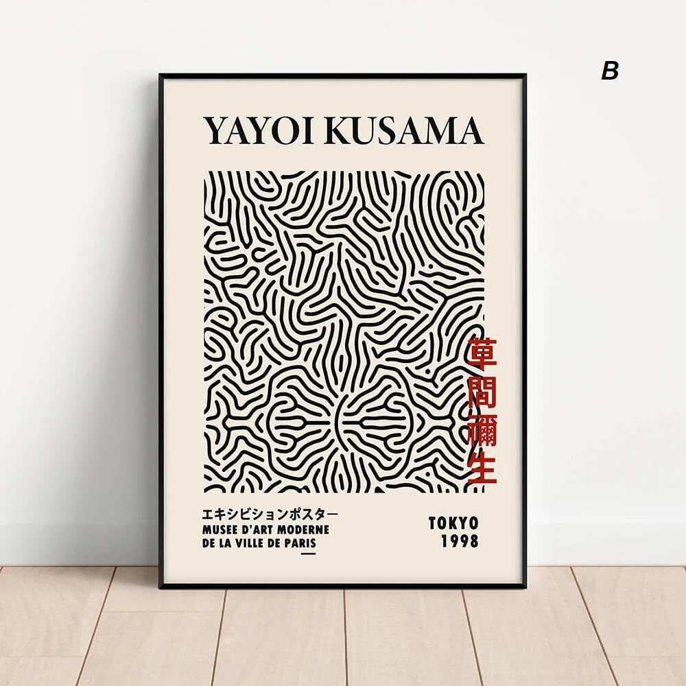 Yayoi Kusama Abstract Line Dots Green Black Canvas Prints Wall Art For Modern Living Room Bedroom Office Décor