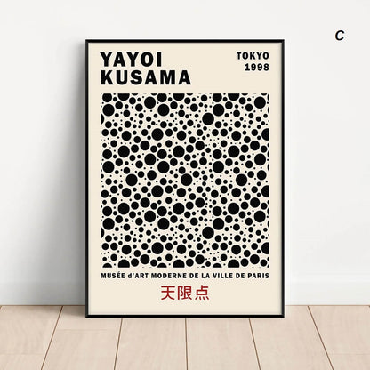 Yayoi Kusama Abstract Line Dots Green Black Canvas Prints Wall Art For Modern Living Room Bedroom Office Décor