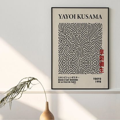 Yayoi Kusama Abstract Line Dots Green Black Canvas Prints Wall Art For Modern Living Room Bedroom Office Décor