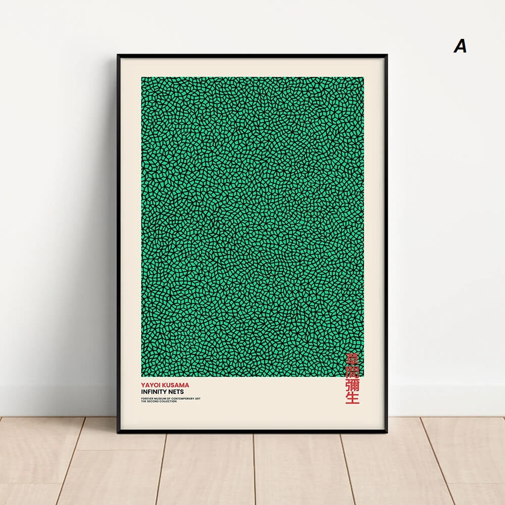 Yayoi Kusama Abstract Line Dots Green Black Canvas Prints Wall Art For Modern Living Room Bedroom Office Décor