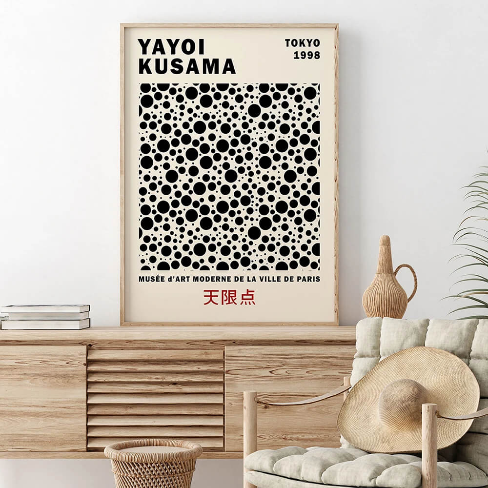 Yayoi Kusama Abstract Line Dots Green Black Canvas Prints Wall Art For Modern Living Room Bedroom Office Décor