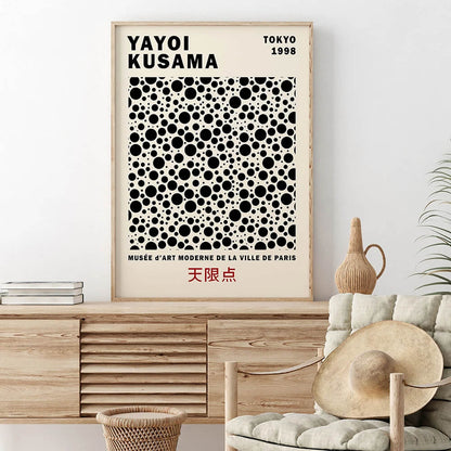 Yayoi Kusama Abstract Line Dots Green Black Canvas Prints Wall Art For Modern Living Room Bedroom Office Décor