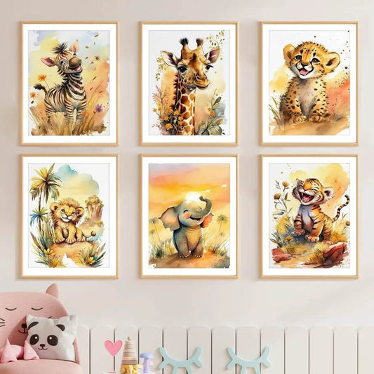 Zebra Elephant Tiger Lion Giraffe Cheetah Canvas Prints Nordic Wall Art Animals Posters For Baby Kids Room Nursery Décor