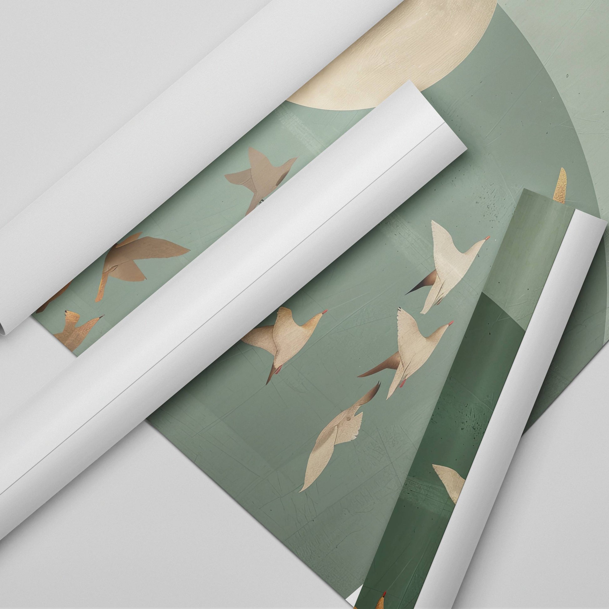 Roll of wallpaper with a floral design on a light gray background