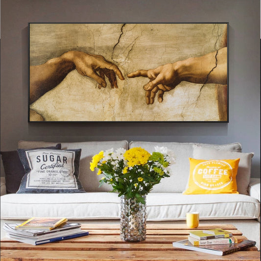 Famous Artists Michelangelo Wall Art Creation Of Adam Painting Canvas Print Renaissance Art Poster Iconic Art