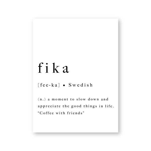 Definition of Fika Swedish Tradition Scandinavian Wall Art Minimalist Black White Canvas Print For Modern Home Office Interior Decor