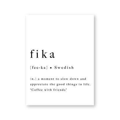 Definition of Fika Swedish Tradition Scandinavian Wall Art Minimalist Black White Canvas Print For Modern Home Office Interior Decor