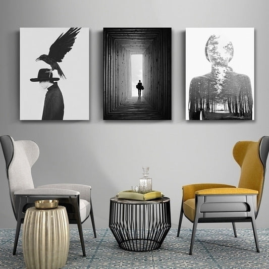 Abstract Nordic Black and White Crow Wall Art Canvas Prints Minimalist Poster For Office Boutique Modern Home Decor
