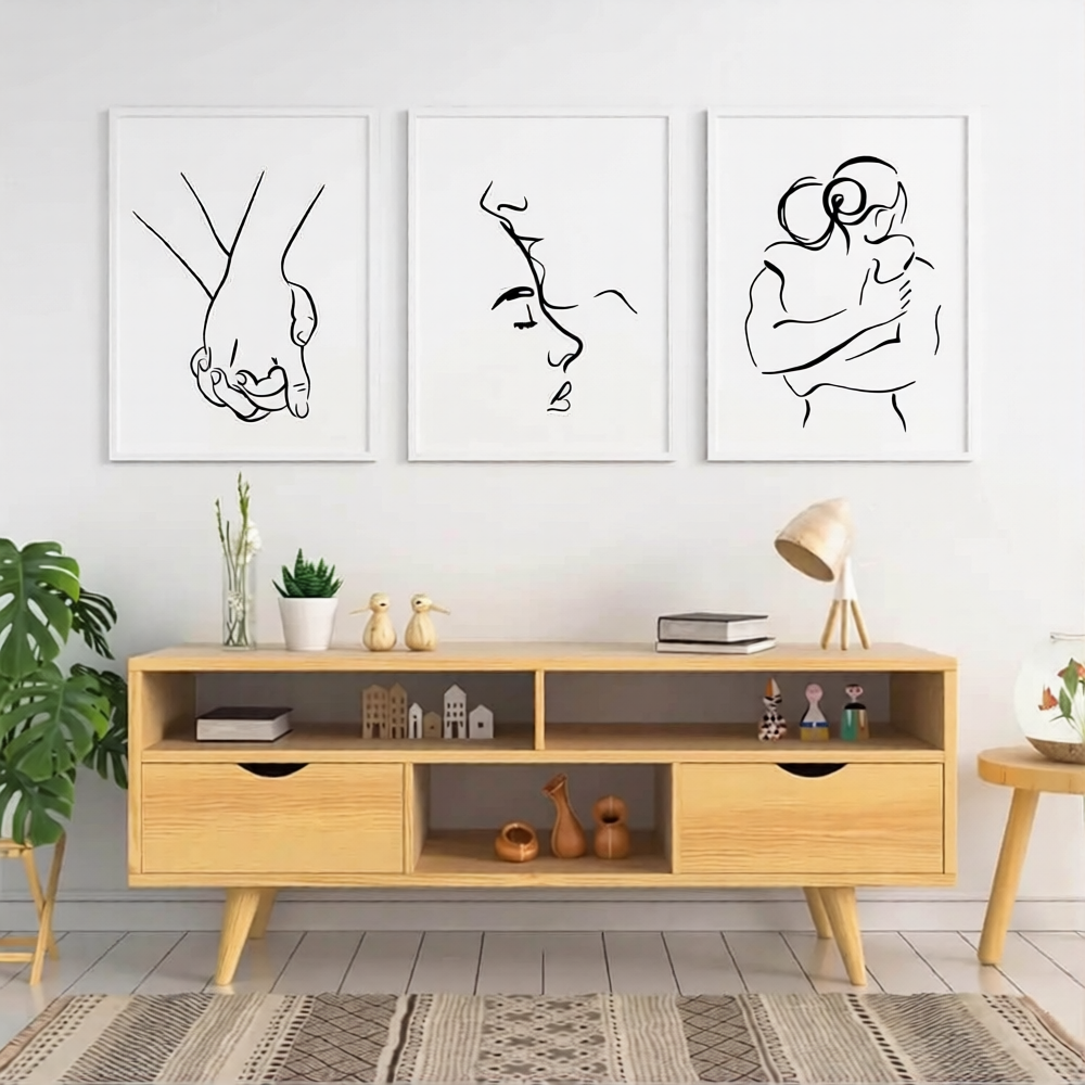 Romantic Love Couple Line Art Kissing Hugging Minimalist Canvas Prints Wall Art For Scandinavian Living Room Bedroom Refresh