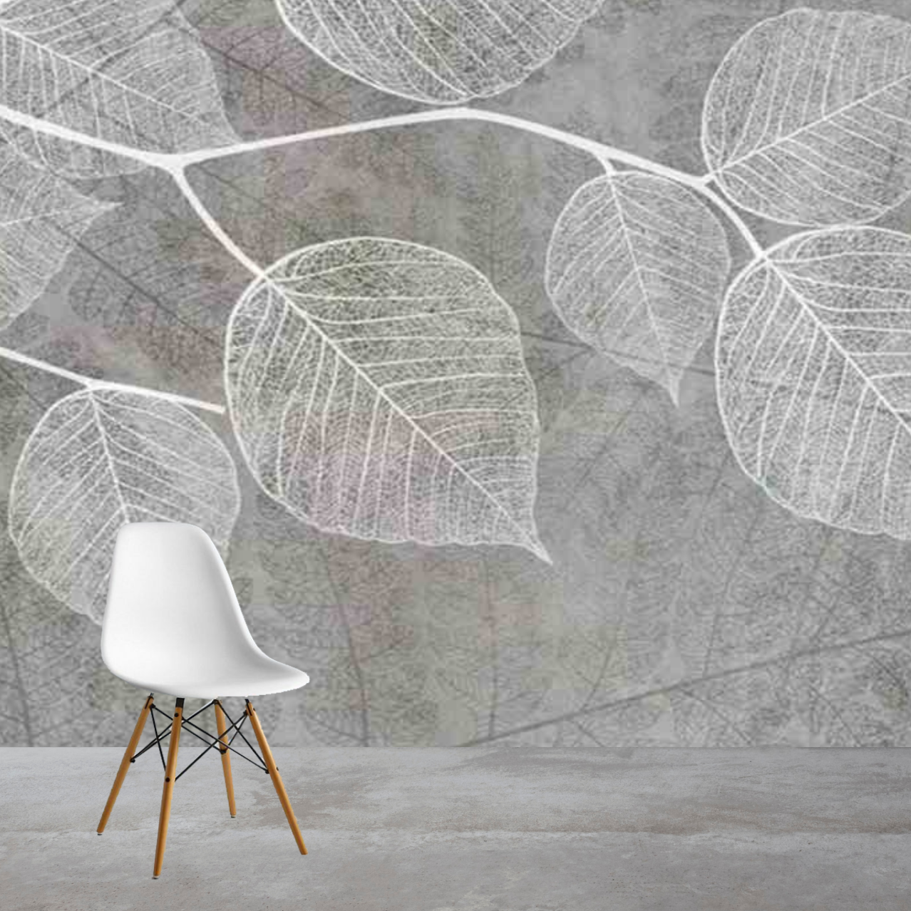 Nordic Grey Leaves Mural Wallpaper (SqM)