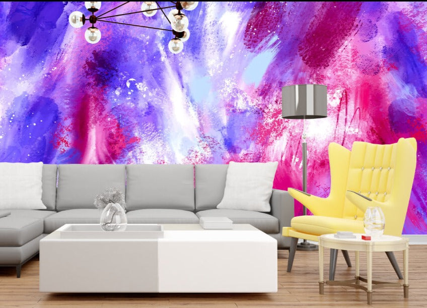 Abstract Pink and Purple Brush Stroke Mural Wallpaper (SqM)