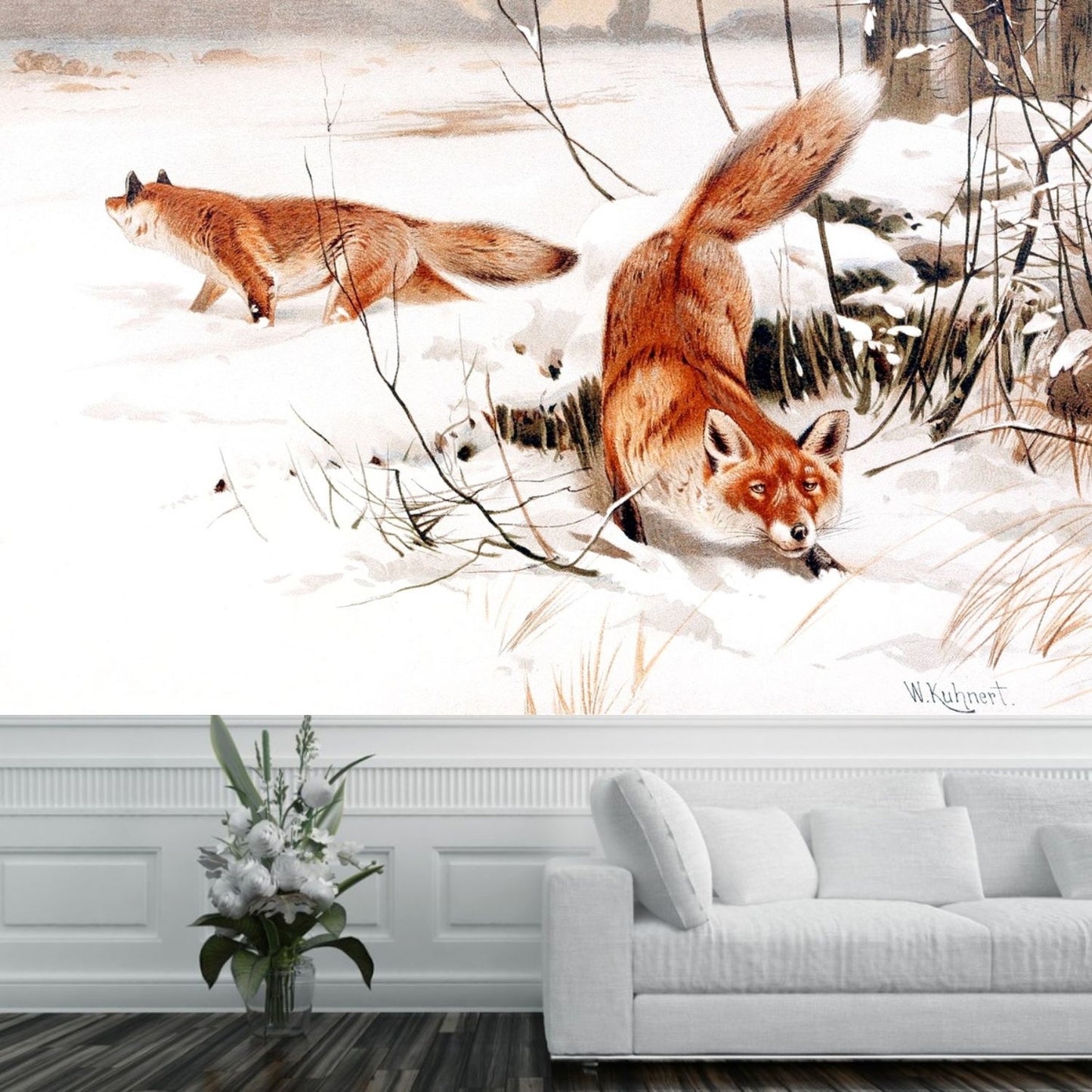 Common Foxes in the Snow Art Mural Wallpaper (SqM)