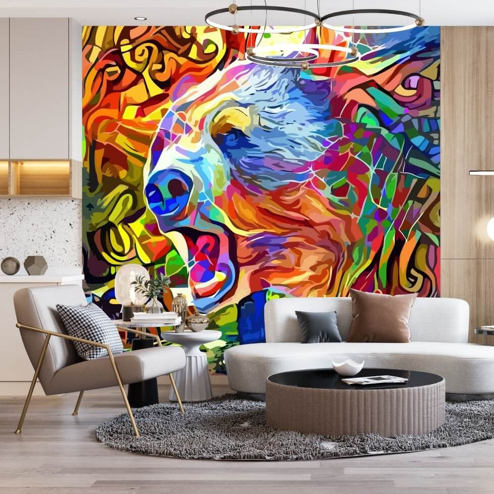 Abstract Colorful Grizzly Bear Mural Wallpaper (SqM)
