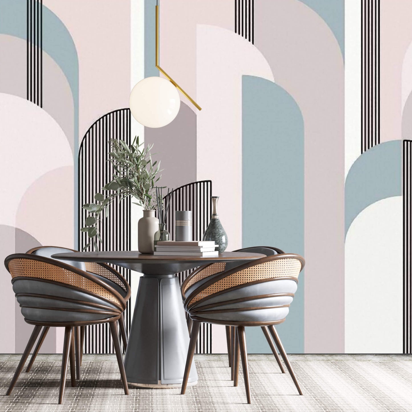 Geometric Blue and Gray Arches Mural Wallpaper (SqM)