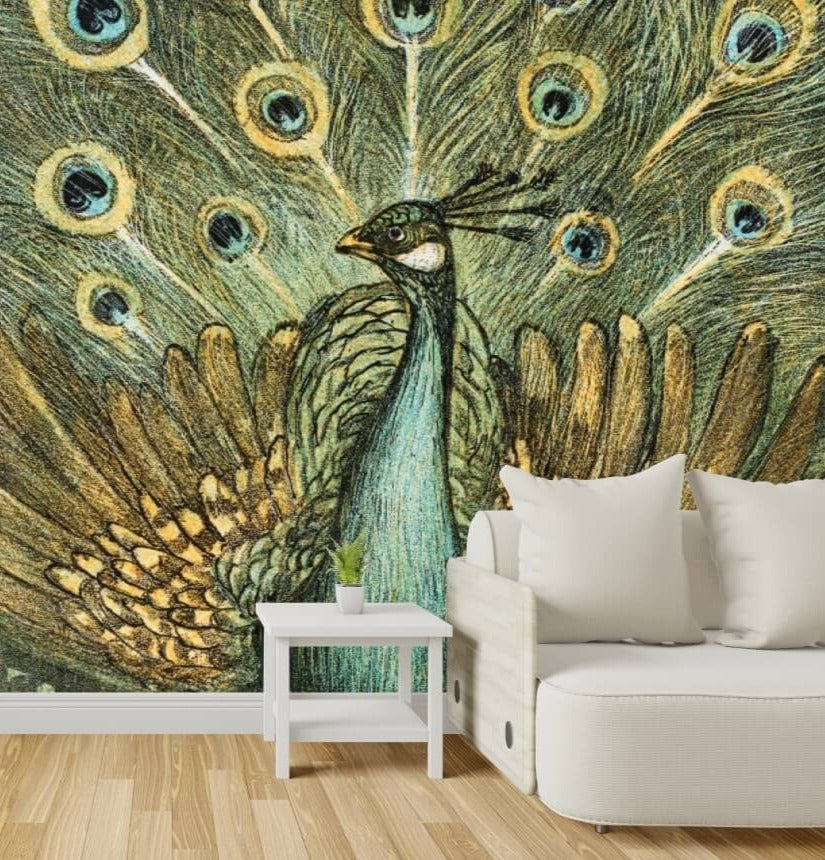 Retro Majestic Peacock Mural Wallpaper (SqM)