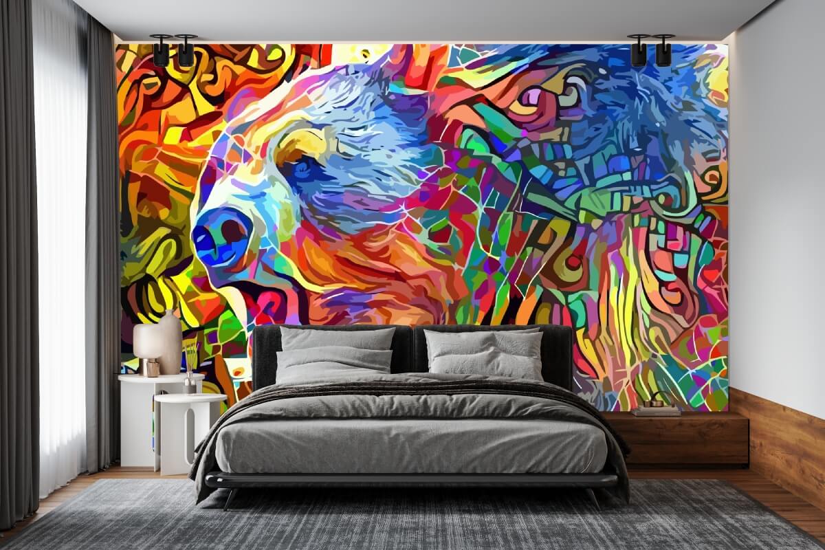 Abstract Colorful Grizzly Bear Mural Wallpaper (SqM)