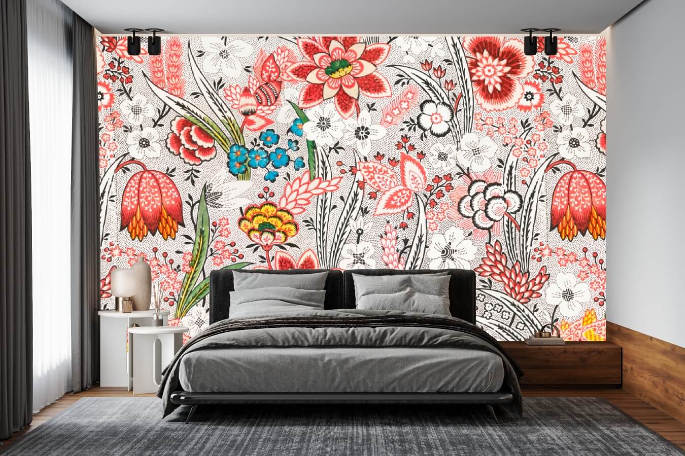 Blooming Red Flowers Mural Wallpaper (SqM)