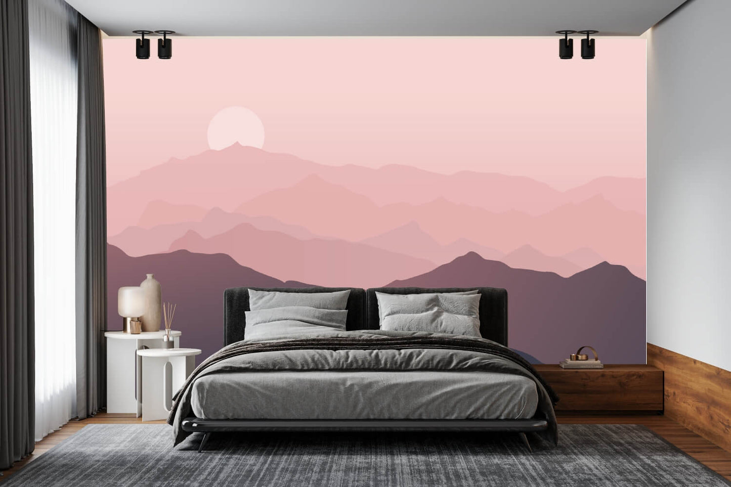 Beautiful Mountain Landscape Silhouette Ombre Mural Wallpaper (SqM)