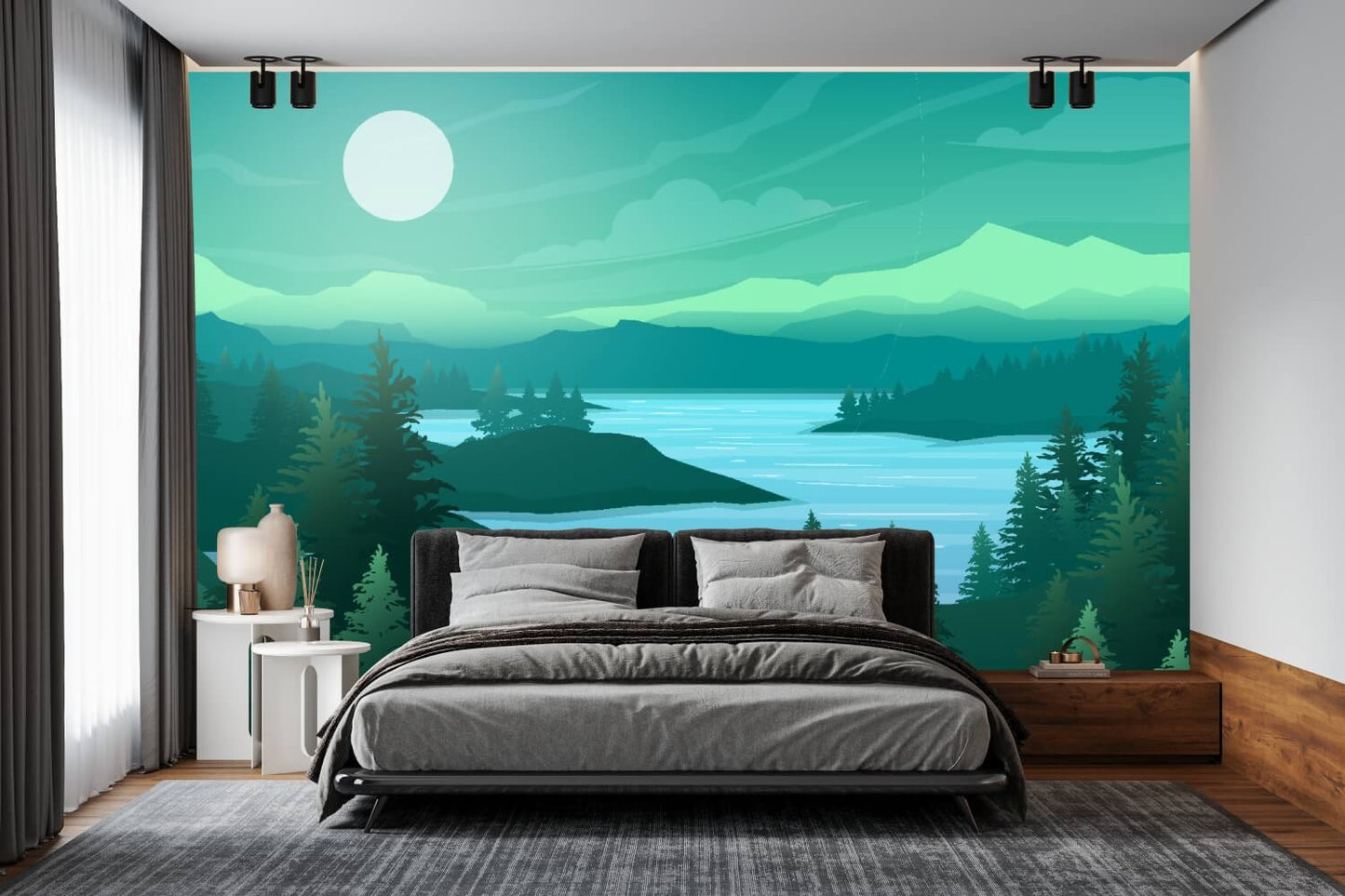 Pine Forest River Landscape Mural Wallpaper (SqM)