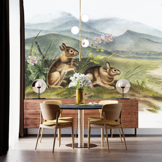 Two Hares in the Valley Mural Wallpaper (SqM)
