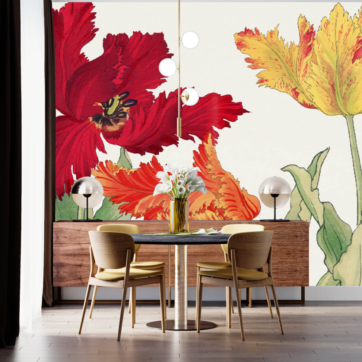 Red and Yellow Parrot Tulips Floral Mural Wallpaper (SqM)