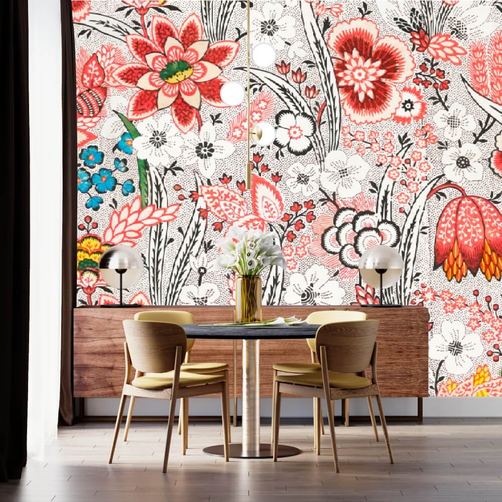 Blooming Red Flowers Mural Wallpaper (SqM)