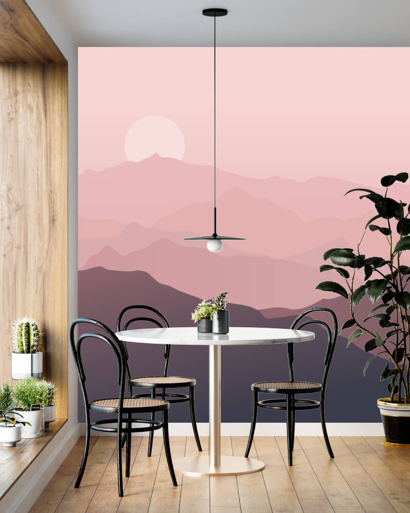 Beautiful Mountain Landscape Silhouette Ombre Mural Wallpaper (SqM)