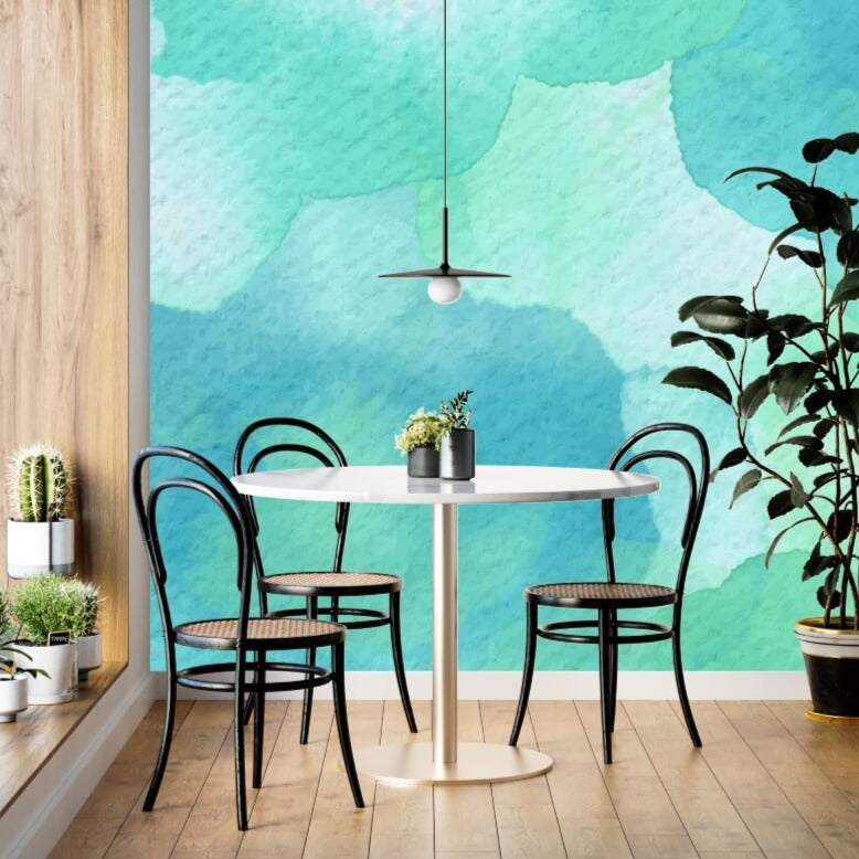Abstract Watercolor in Turquoise Mural Wallpaper (SqM)