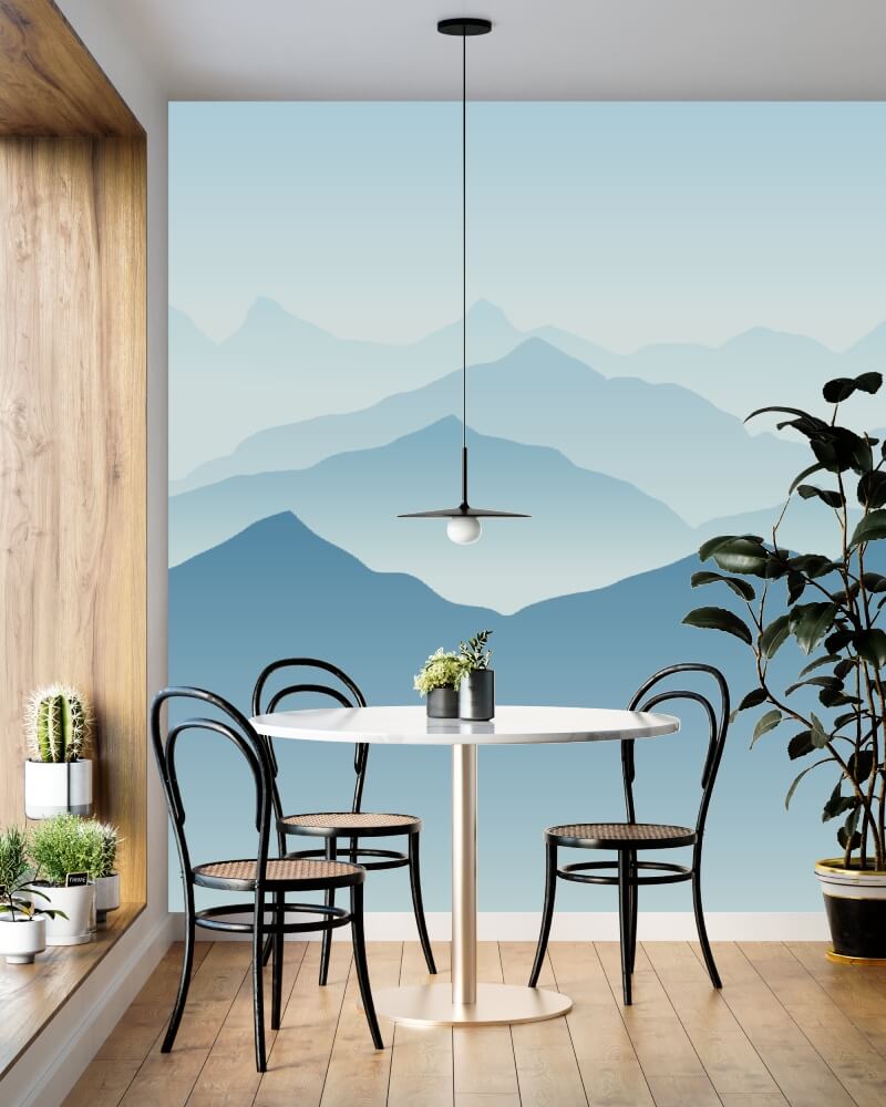 Minimalist Blue Mountain Landscape Ombre Mural Wallpaper (SqM)