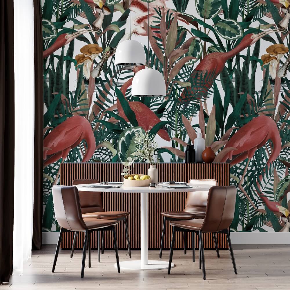 Pink Flamingo in the Jungle Mural Wallpaper (SqM)