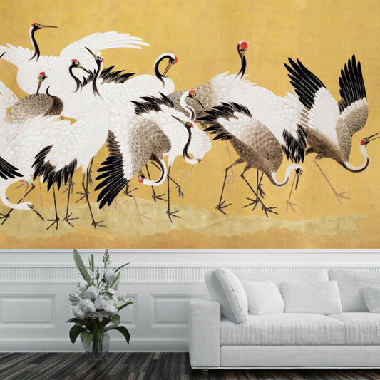 Japanese Flock of Cranes Mural Wallpaper (SqM)