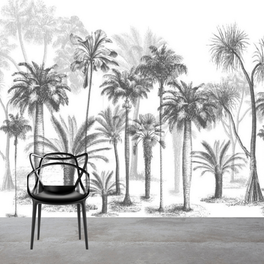 Black & White Tropical Rainforest Mural Wallpaper (SqM)