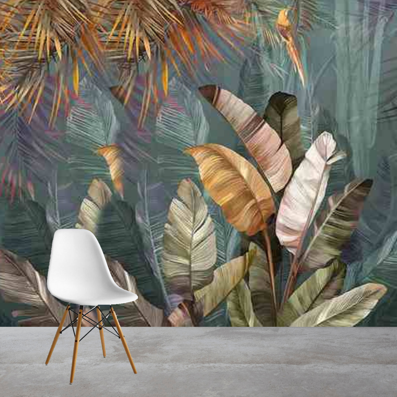 Retro Tropical Leaves Mural Wallpaper (SqM)