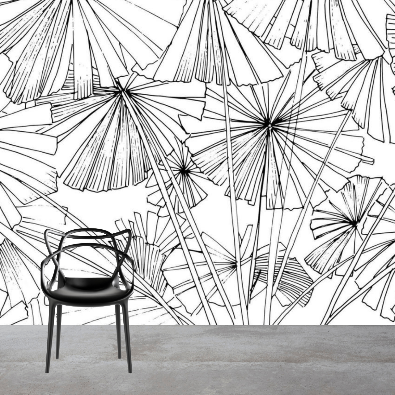 Black and White Umbrella Sketch Mural Wallpaper (SqM)