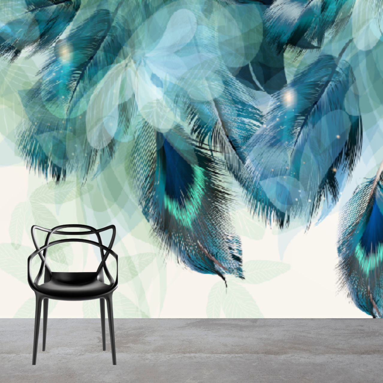 Peacock Azure Feathers Mural Wallpaper (SqM)